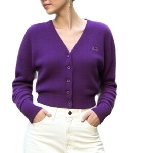 UNIF Moda Aubergine Fuzzy Cropped Cardigan Size M